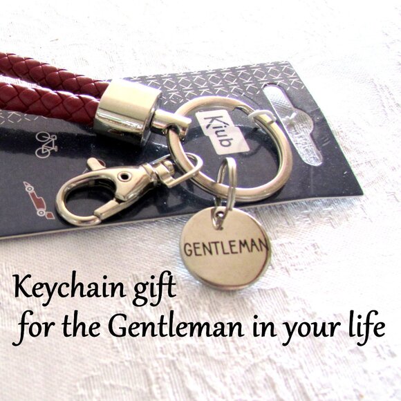 "GENTLEMAN" KEYCHAIN GIFT, KIUB NWT BRAIDED LOOP w FOBS, KEY RING MEN'S PRESENT - Picture 1 of 7